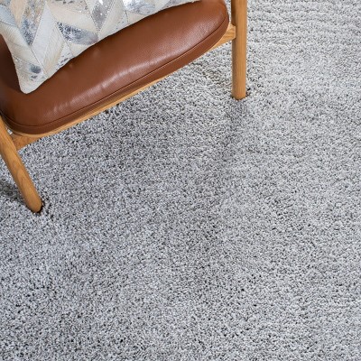 Luxurious Silver Shag 3'x5' Hand-Tufted Rectangular Rug