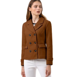 INSPIRE CHIC Women's Notched Lapel Double-Breasted Pea Coat - 1 of 4