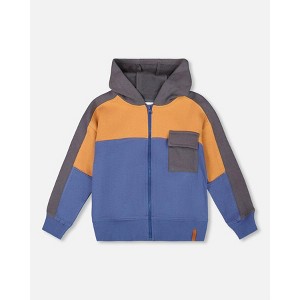 Deux par Deux Boy Full Zip Fleece Color Block Sweatshirt Blue - 1 of 4