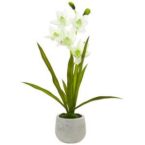 Nearly Natural Cymbidium Orchid Artificial Arrangement in Vase - 1 of 2