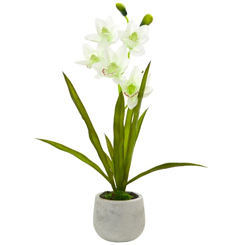 Nearly Natural Cymbidium Orchid Artificial Arrangement in Vase - image 1 of 2