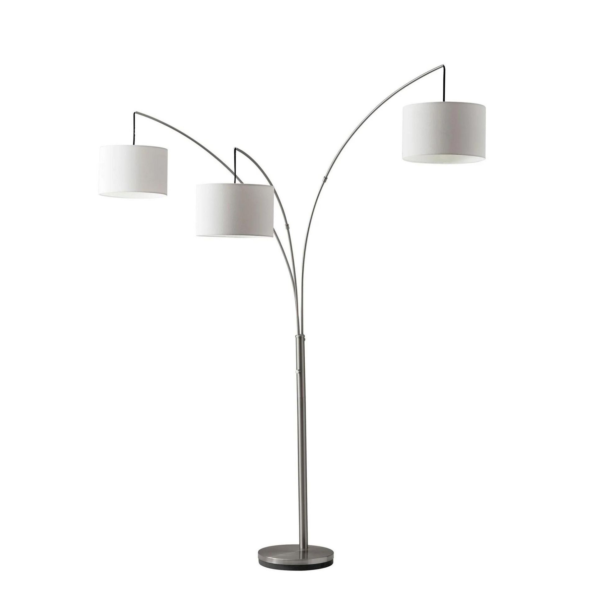 HomeRoots 74" Silver Three Light Tree Floor Lamp With White Linen Drum Shade