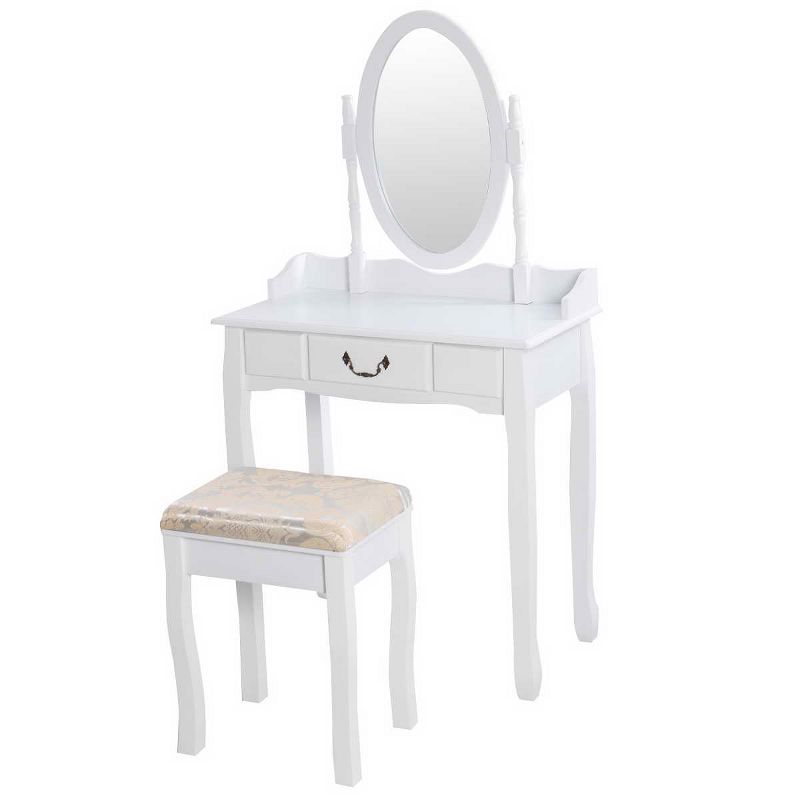 Tangkula Vanity Table Jewelry Makeup Desk with Padded Bench bathroom Dresser w/ Drawer White, 2 of 8