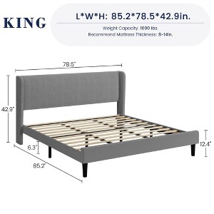 Queen Bed Frame with Headboard, Modern Upholstered Platform Bed in Linen Fabric, Mattress Foundation - 1 of 4