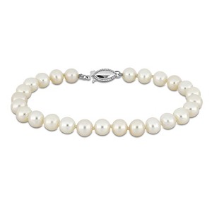 EVERLY JEWELRY | 14k White Gold 6-6.5mm Freshwater Cultured Pearl Beaded Bracelet, 8 inc - 1 of 4