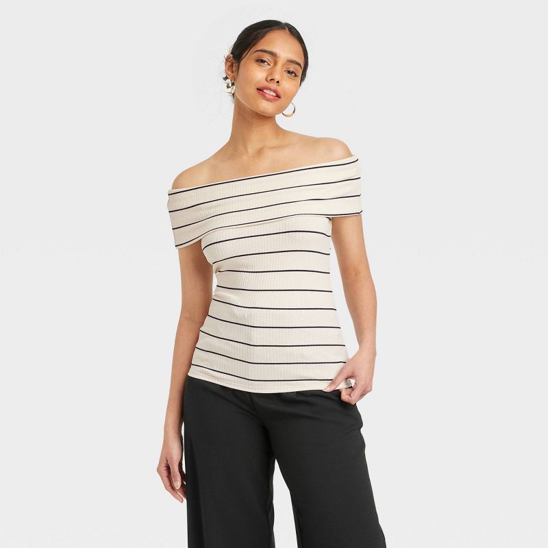 Women's Slim Fit Short Sleeve Off the Shoulder Top - A New Day™, 1 of 8