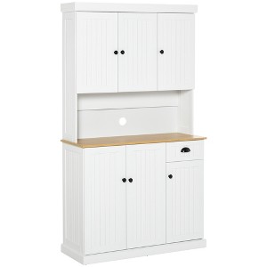 71" Buffet with Hutch, Modern Farmhouse Kitchen Pantry Storage Cabinet with Microwave Oven Countertop, Drawer, and Cupboard - 1 of 4
