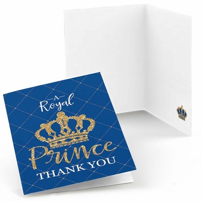 Big Dot of Happiness Royal Prince Charming - Baby Shower or Birthday Party Thank You Cards (8 count)