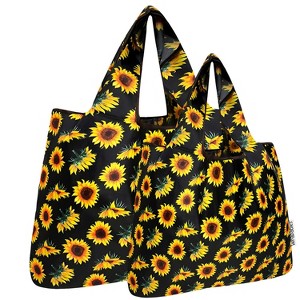 Wrapables Large & Small Foldable Nylon Reusable Shopping Bags (Set of 2), Sunflowers - 1 of 4