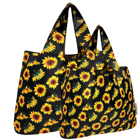 Wrapables Large Small Foldable Nylon Reusable Shopping Bags Set of 2 Sunflowers