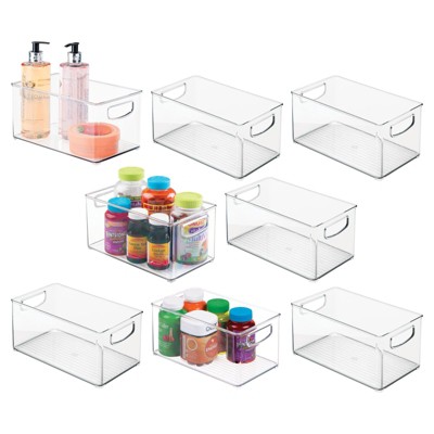 mDesign Plastic Deep Home Storage Organizer Bin with Handles, 4 Pack, Light  Pink