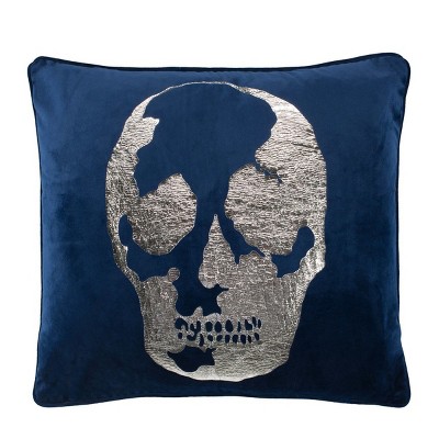 Rayen Skull Pillow - Dark Blue/Silver - 20"X20" - Safavieh