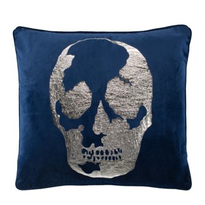 Rayen Skull Pillow - Dark Blue/Silver - 20"X20" - Safavieh - 1 of 3