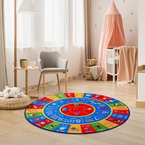 Kids Play Rug 4ft Round Area Rug ABC Carpet Ultra-Soft Non Slip Educational Rug Alphabet Numbers Shapes Circle Learning Playmat - 1 of 4