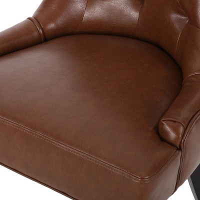 Cognac Brown Faux Leather Upholstered Dining Chairs with Wood Legs