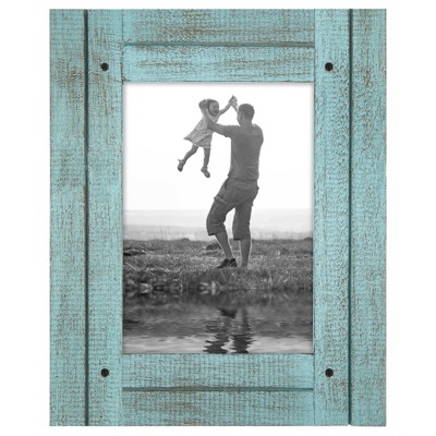 Americanflat 6x8 Rustic Picture Frame in Turquoise Blue with Textured Wood  and Polished Glass - Horizontal and Vertical Formats for Wall and Tabletop