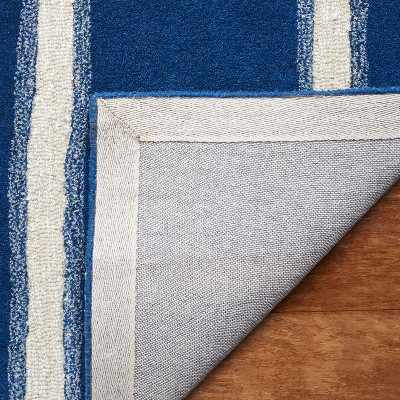 Handcrafted Tufted Wool-Viscose Blend Striped Area Rug in Navy Blue