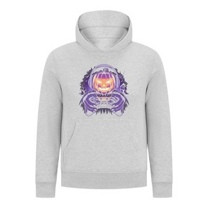 Everyday Kids Halloween Pullover Hoodie – Gamer Pumpkin with Headphones and Controller – Cozy Fall Sweatshirt for Boys, Heather Gray - 1 of 3
