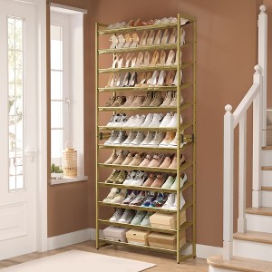 12-Tier Stackable Shoe Storage Shelf, Metal Shoe Organizer withAdjustable Flat or Angled Shelves - 1 of 4