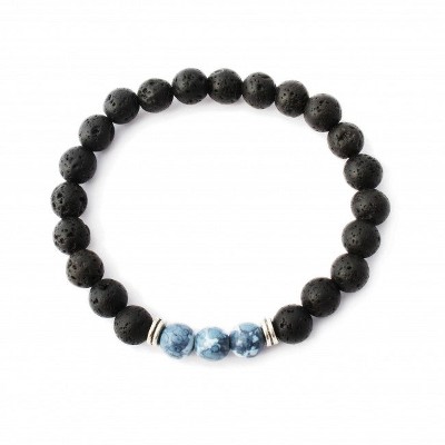 Plantlife Aromatherapy Bracelet - Blue Rain Flower Stretch, Lava Rock & Natural Stone Jewelry for Essential Oil Diffusion & Wellness