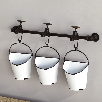 Lakeside Wall Mounted Enamel Planter Buckets with Spigot Look Mounting Bar