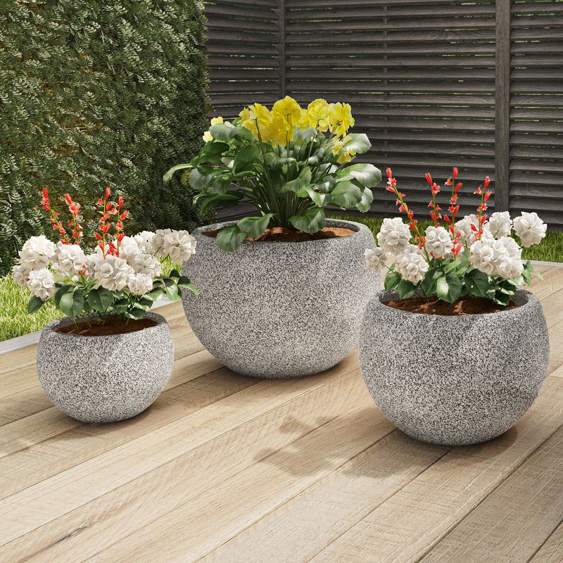 Fiber Clay Planters - 3-Piece Varying Height Textured Pot Set - Rounded Bottom and Drainage Holes for Herbs, Plants, or Flowers by Pure Garden (Gray), 1 of 9