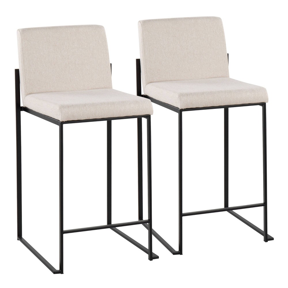 Photos - Chair Set of 2 FujiHB Polyester/Steel Counter Height Barstools Black/Beige - Lum