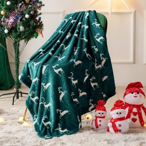 Lomsoe Christmas Home Decor Green Flannel Throw Blanket with Reindeer Print, Super Soft Cozy Throw Blankets for Home Sofa Couch - 1 of 4