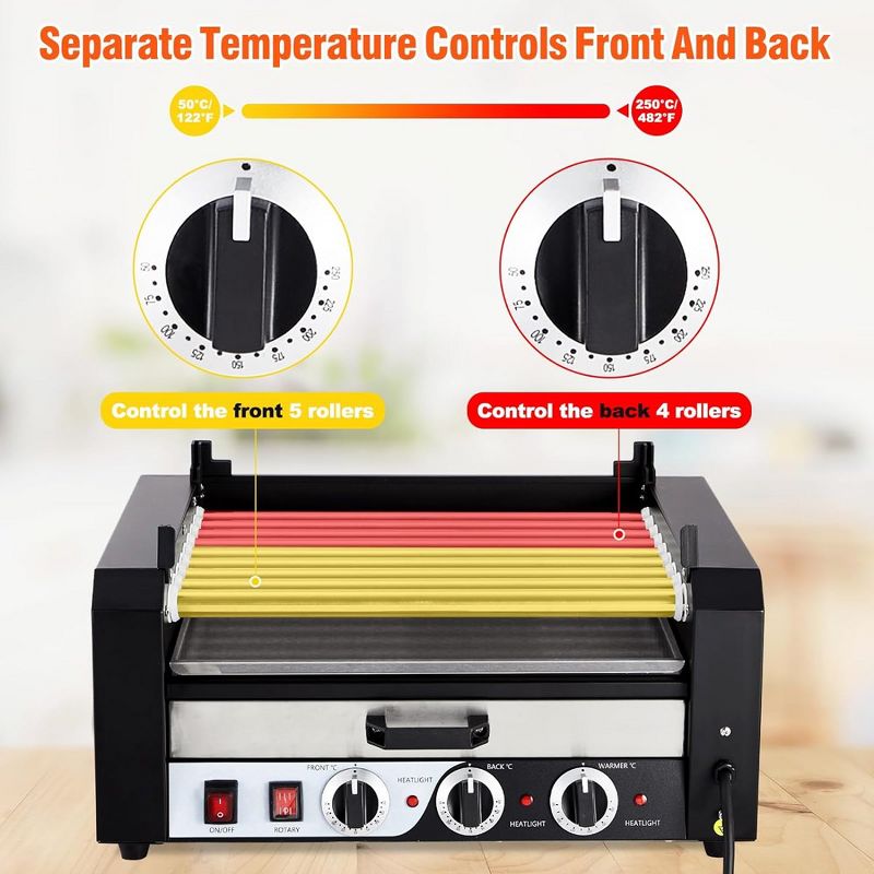 Electric 24 Hot Dog Sausage 9 Roller Grill Cooker Warmer Machine, 2 of 8