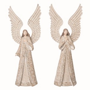 Transpac Resin Elegant Angel Figurine Set of 2 Christmas Home Decorations - 1 of 1