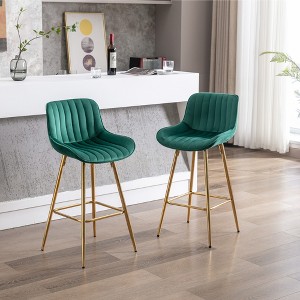26" Velvet Fabric Counter Height Bar Stools Set of 2 with Chrome Footrest and Metal Legs for Kitchen, Dining, or Bar - 1 of 4