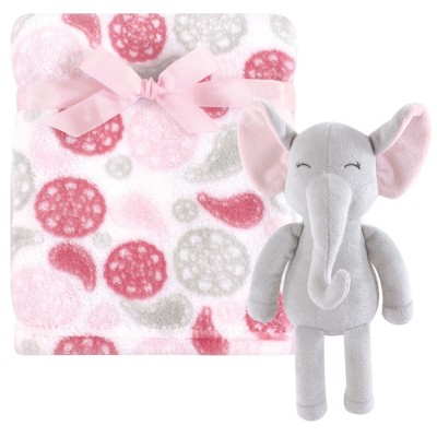 Hudson Baby Infant Girl Plush Blanket with Toy, Paisley Elephant, One Size