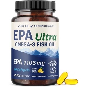 EPA Ultra Omega 3 Fish Oil Softgels, High Strength EPA Supplement for Heart Health & Cellular Function Support, Lemon Flavor, MAV Nutrition, 60ct - 1 of 4