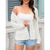 Women Hollow Out Cardigan Sweater Crochet Knit Shrugs Long Sleeves with Ruffled Hem - 4 of 4