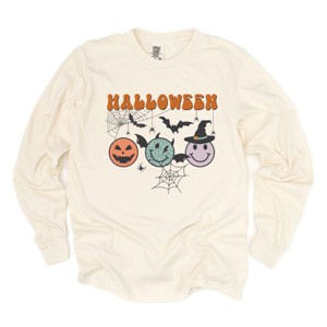 Simply Sage Market Halloween Smiley Faces Garment Dyed Long Sleeve - 1 of 4