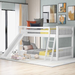 YOOCOZZ Twin Over Twin Low Bunk Bed with Ladder and Slide - 1 of 4