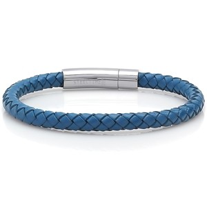Steeltime Men's genuine leather 8.5" braided bracelet push n pull closure. Color Options: Black, Brown, Red, Blue - 1 of 3
