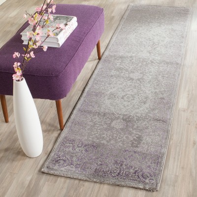 Grey and Lavender Synthetic Hand-knotted Runner Rug, 2'-2" x 10'