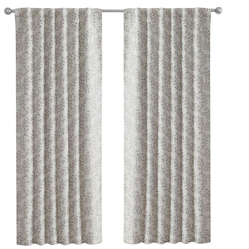 Kate Aurora 1 Piece Floral Leaf Light Reducing & Thermal Linen Blend Window Curtain Panel - 84 in. Long, 3 of 7