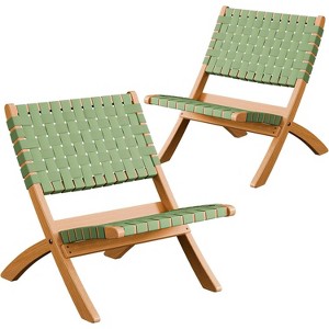 VINGLI Wooden Outdoor Adirondack Chair, Portable Rattan Folding with Low Webbing, Green - 1 of 4