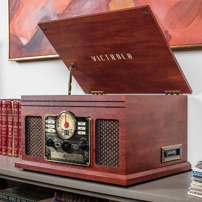 Mahogany 6-in-1 Vintage Bluetooth Record Player with AM/FM Radio