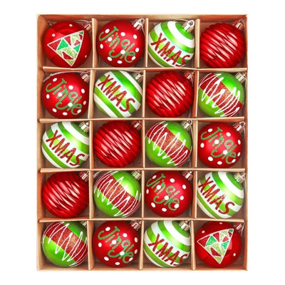 20 PCS Shatterproof Christmas Ball Ornaments, 2.36 Inch Plastic Hanging Balls in Red Gold Green Multiple Colors