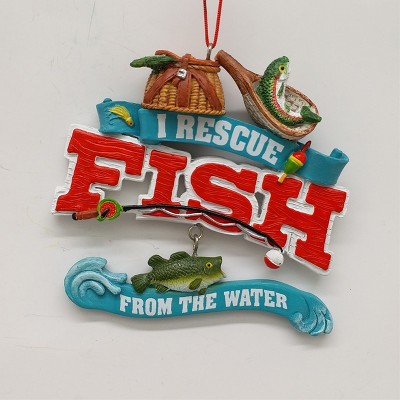 Season's Designs Christmas Tree Fishing Themed Handing Ornament, Resin 3.75 X 0.75 X 3.75 inches