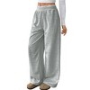 Womens Lace Panel Elastic Waist Relaxed Fit Straight Leg Sweatpants Long Pants - 2 of 4
