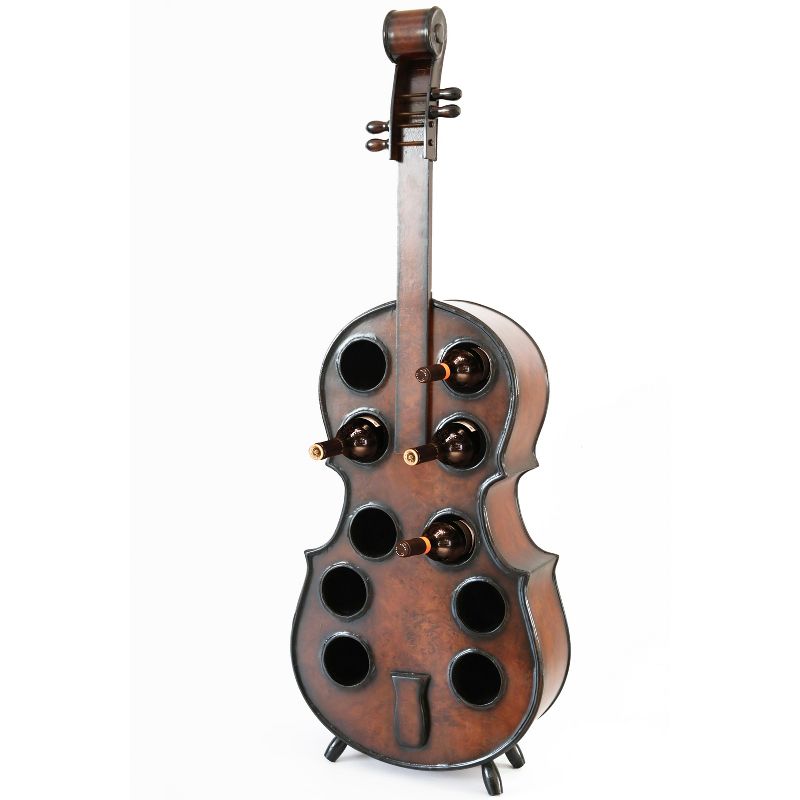 Vintiquewise Decorative 10 Bottle Wooden Cello Shaped Wine Rack 53" Inch Floor Violin, 3 of 8