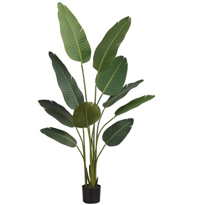 60-Inch Green Faux Bird of Paradise Floor Plant in Black Pot