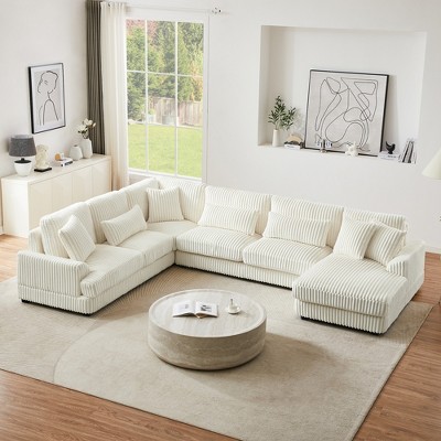 129"W Oversized Sectional Sofa Couch, Upholstered Corduroy Sofa with Chaise Lounge for Living Room -ModernLuxe