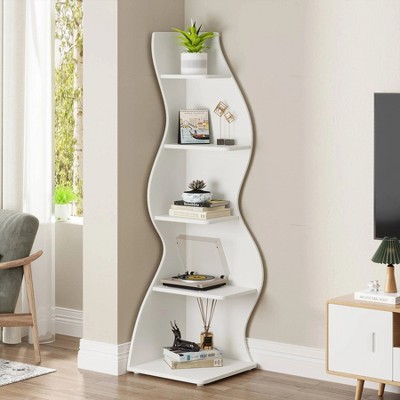 Hommoo 5-Tier Corner Shelf, Modern Wall Corner Bookshelf Bookcase