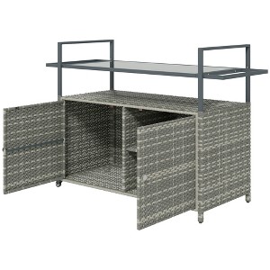 2-Tier Shelf PE Rattan Outdoor Bar Table, Glass Top Outdoor Serving Cart with Cabinet - 1 of 4