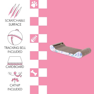 Rini 23.75" White and Multicolor Cardboard Cat Lounge Bed with Bell Toys and Catnip